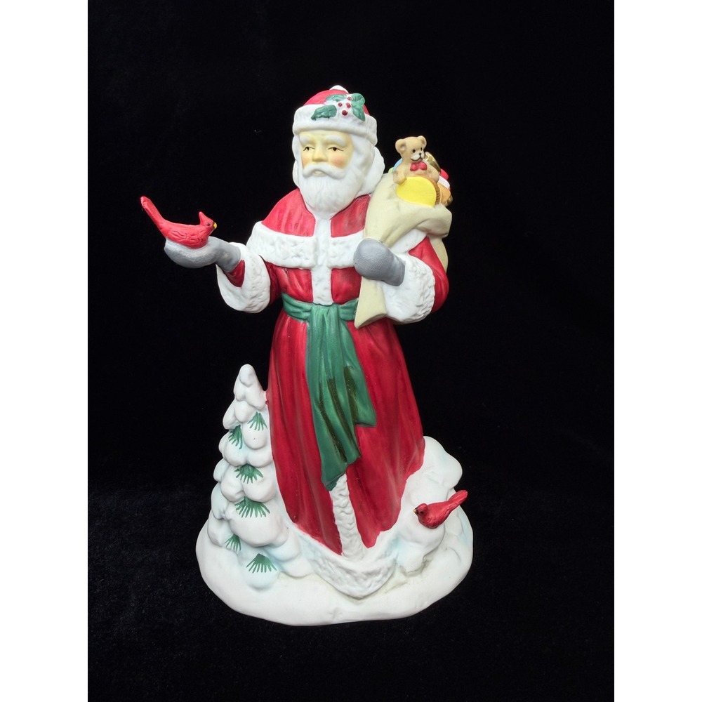 Vtg 1994 Avon Santa Claus Father Christmas Porcelain Figure Cardinal Toy Bag BOX